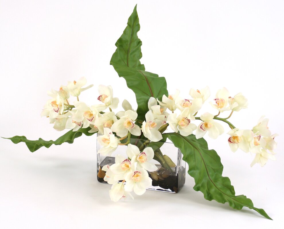 Distinctive Designs Waterlook White Orchids With Leaves In