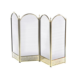 4 Panel Brass Fireplace Screen with Decorative Filigree