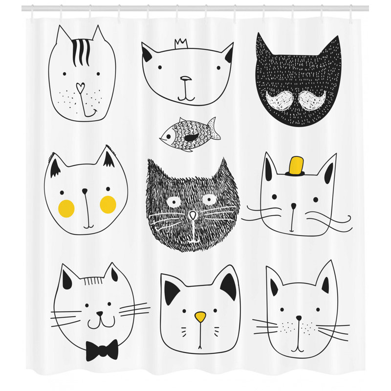 Ebern Designs Everly Stylish Cats With Fish Shower Curtain Hooks