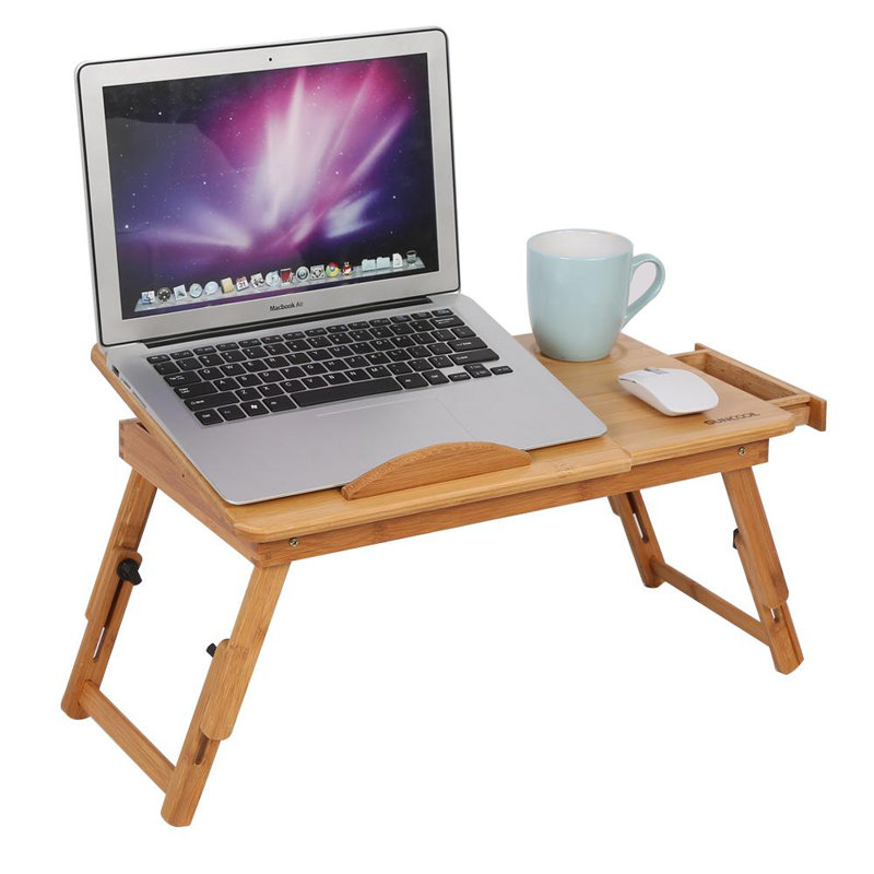 Keenso 1pc Adjustable Bamboo Rack Shelf Dormitory Bed Lap Desk Two