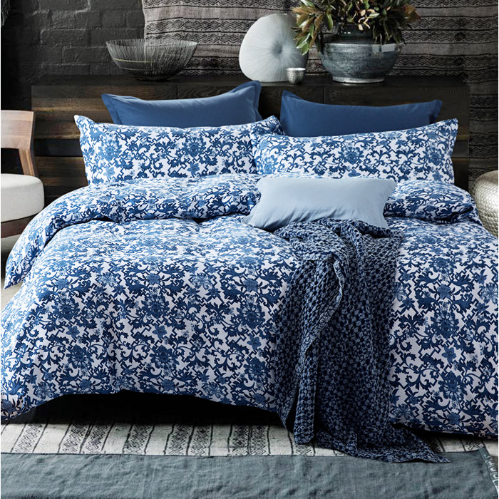 Home Bedding Ornamental Tile 100 Cotton Navy Duvet Cover Set Or