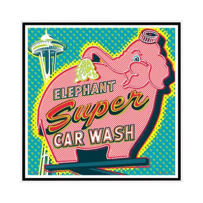Elephant Car Wash Seattle by Jim Zahniser - Graphic Art Print East Urban Home Format: White Framed Canvas, Matte Color: No Matte, Size: 37