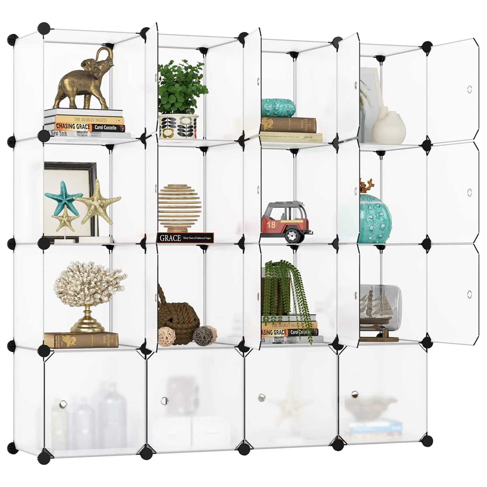4 Tiers 16-Cube Book Shelf Bookcase DIY Plastic Closet Cabinet Modular Shoe Rack 