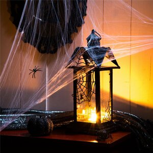 Halloween Iron/Glass Spider 1-Light Outdoor Hanging Lantern