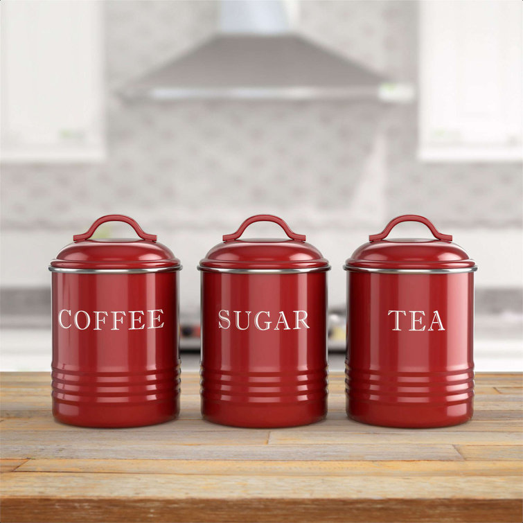 Airtight Kitchen Canister Decorations With Lids, Brick Red Metal Rustic  Farmhouse Country Decor Containers For Sugar Coffee Tea Storage (Set Of 3)  (4” ...