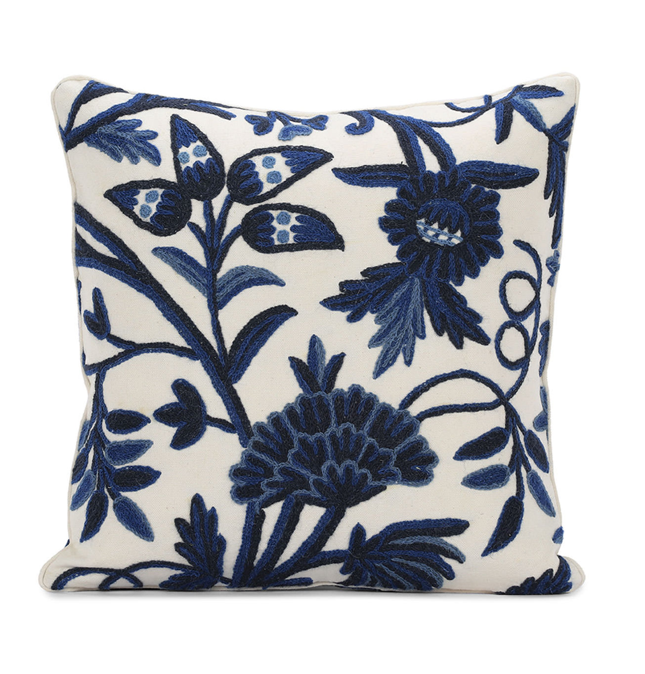 Charlton Home Mazzone Embroidered Cotton Crewel Throw Pillow Cover