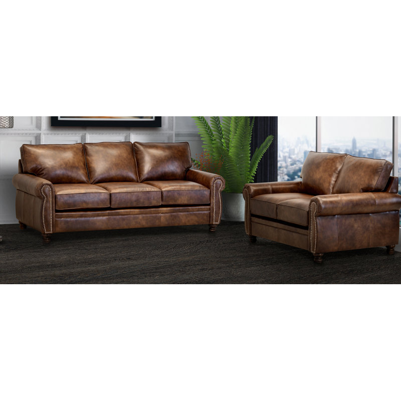 Charlton Home Made In Usa Eddahbi Brown Top Grain Leather Sofa And Loveseat