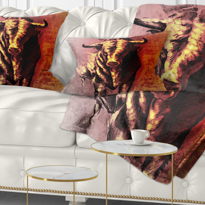 East Urban Home Abstract Spanish Bull Tattoo Sketch Lumbar Pillow