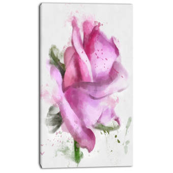 Designart Pink Rose Drawing Watercolor 3 Piece Painting Print On