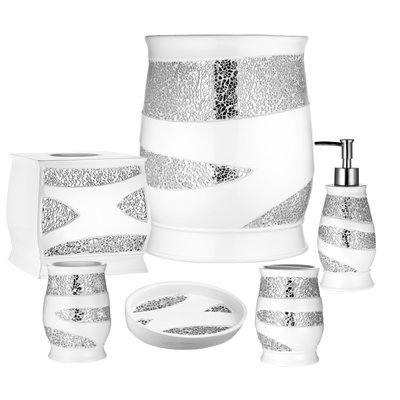 White and gold Elegant 6 Piece Bathroom Ceramic Accessory Set High Quality