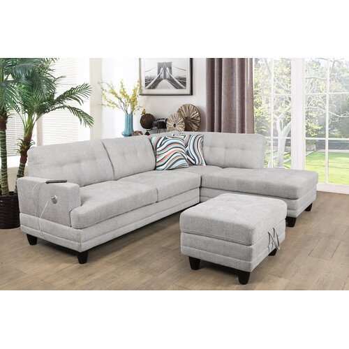 Wade Logan® Mcclelland Flannel Sectional Sofa With Ottoman & Reviews ...