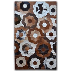 Creole Stitch Hand-Woven Cowhide Brown/Black Area Rug