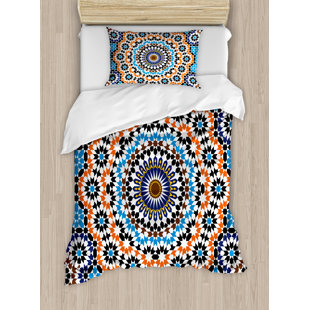 Moroccan Inspired Bedding Wayfair Vintage Moroccan Ceramic Tile Inspired Fl Arabic Old Fashioned Cultural Mosaic Print Duvet Set