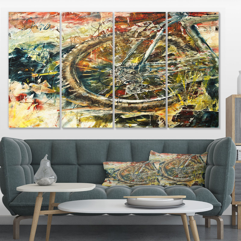 Designart Mountain Bike Oil Painting 4 Piece Graphic Art On