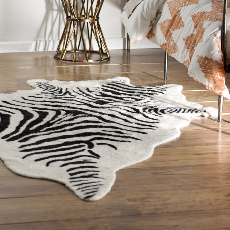 Hermosa Beach Hand Tufted Faux Cowhide Zebra Black Area Rug