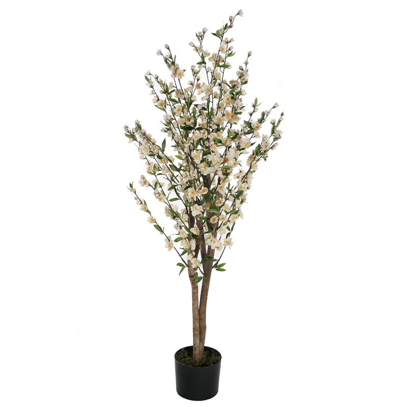 Gracie Oaks Cherry Blossom Silk Flowering Tree in Pot & Reviews