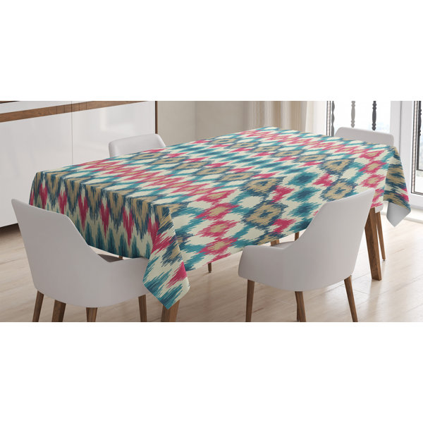East Urban Home Ambesonne Ikat Tablecloth Style Tied Knotted Triangle Handmade Effect Traditional Boho Design Rectangular Table Cover For Dining Room Kitchen Decor 52 X 70 Cream Red Teal Wayfair