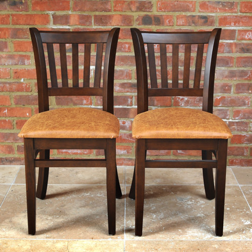 Keira Upholstered Dining Chair Set Ophelia and Co. Upholstery Colour: Caramel, Frame Colour: Dark Walnut