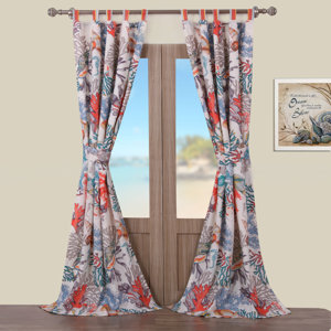 Atlantis Nautical Sheer Tab Top Curtain Panels (Set of 2)