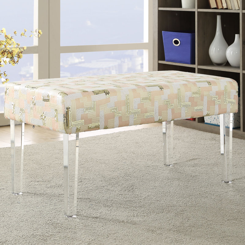 House Of Hampton Hofstade Sequin Colorblock Upholstered Bench With Hofstade Sequin Colorblock Upholstered Bench With Acrylic Leg