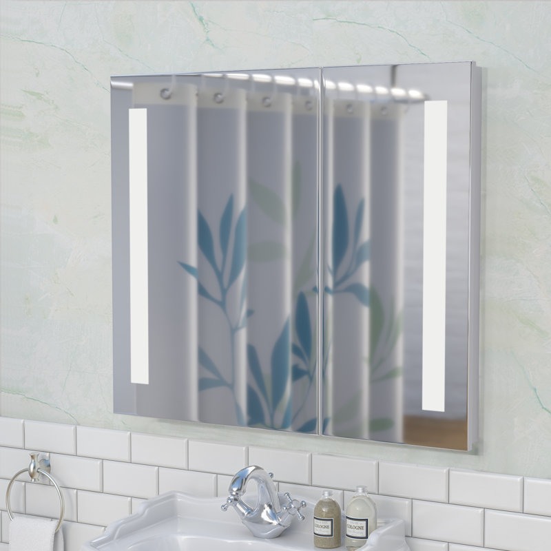 Orren Ellis Aldreth 31 5 X 27 75 Recessed Frameless Medicine Cabinet With 2 Adjustable Shelves And Led Lighting Reviews Wayfair