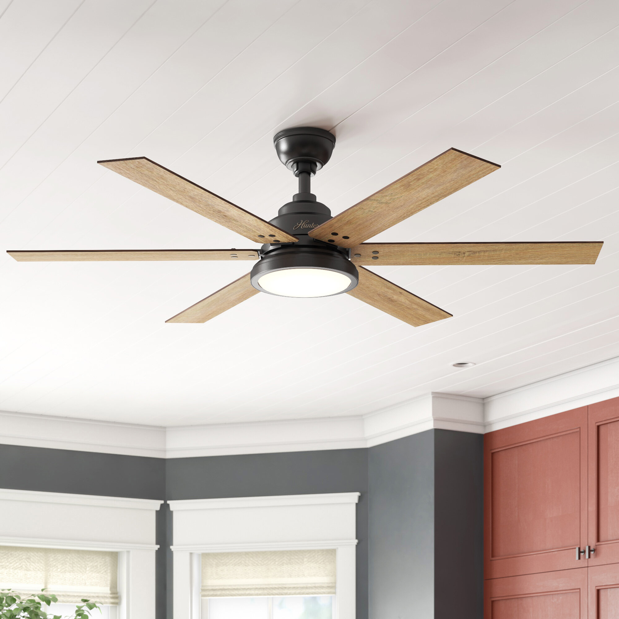 Hunter Fan 60 Warrant 6 Blade Led Standard Ceiling Fan With Wall Control And Light Kit Included Reviews Wayfair