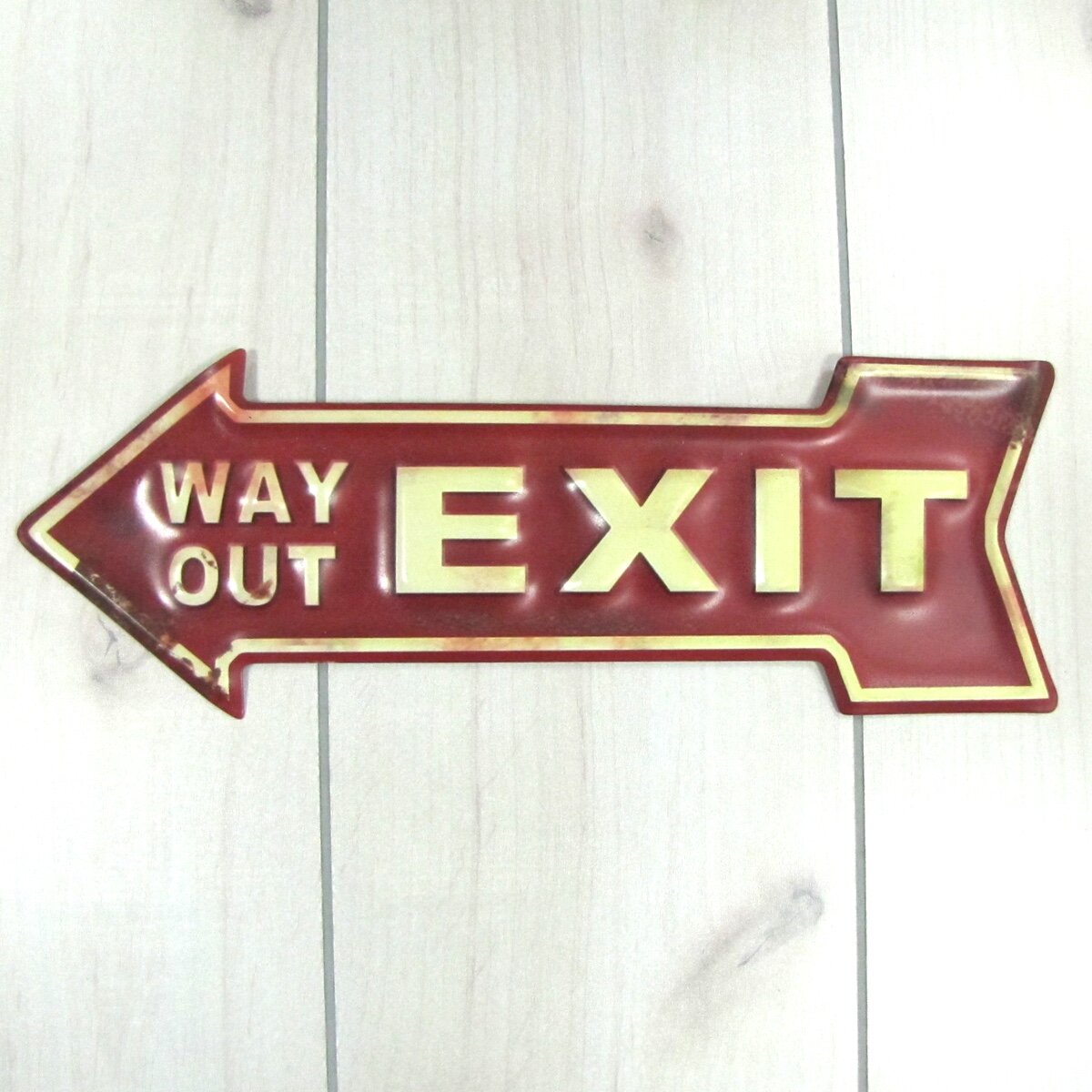 EXIT WAY OUT Metal Red Arrow Theater Man Cave Garage Vintage Style Bar Pub Wall