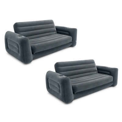Intex Inflatable Pull-Out Sofa Bed Sleep Away Futon Couch, Queen, Gray (2 Pack) Intex