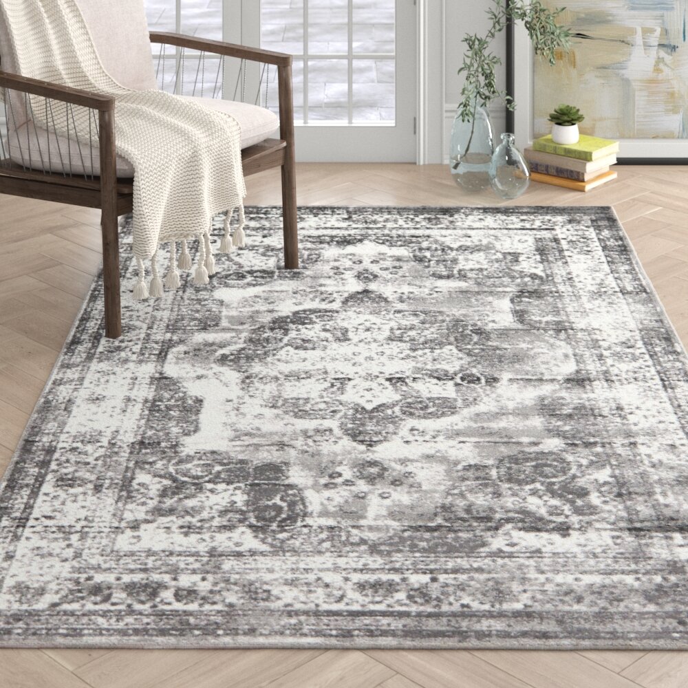 Ailey Oriental Gray/White Area Rug