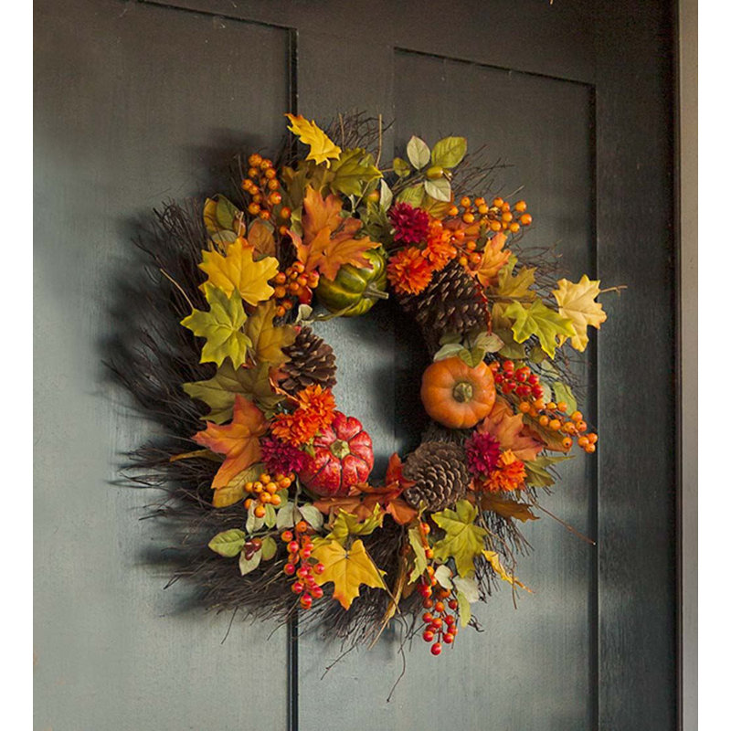 Pumpkins and Pine Cones Fall 24" Wreath