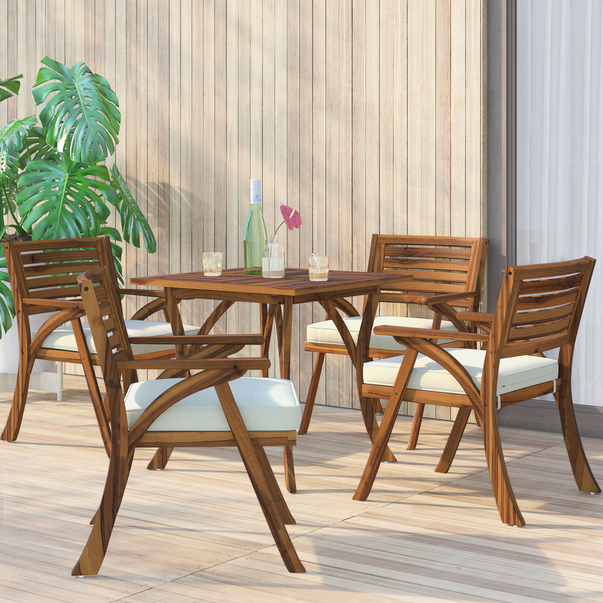 Mercury Row Ajax 5 Piece Teak Dining Set With Cushions Reviews Ajax 5 Piece Teak Dining Set