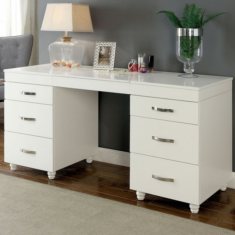 white vanity desk with lights