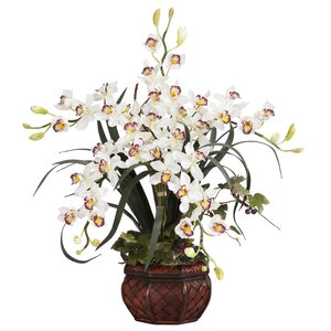 Silk Cymbidium in White with Decorative Vase