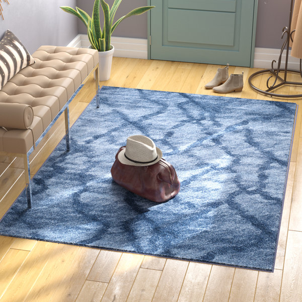 Indian Tie Dye Indigo Blue Abstract Design Floor Runner Cotton Carpet Area Rug