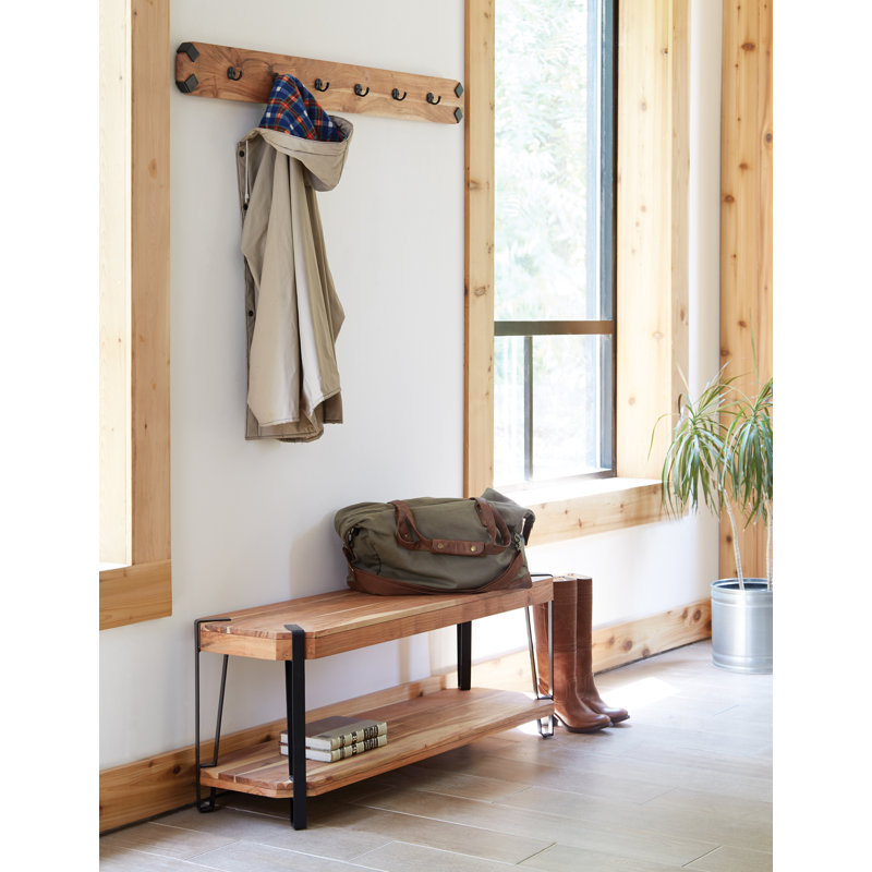rustic oak metal wooden hall tree coat