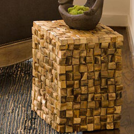 Wood Block End Table Wayfair Colombier Teak Wood Block End Table