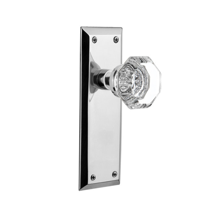 Clear Crystal Waldorf Double Dummy Door Knob With New York Long Plate