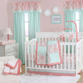 pink and teal crib bedding