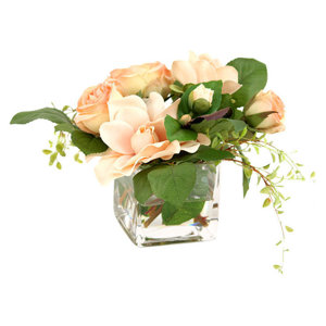 Peach Rose and Gardenia in Square Vase
