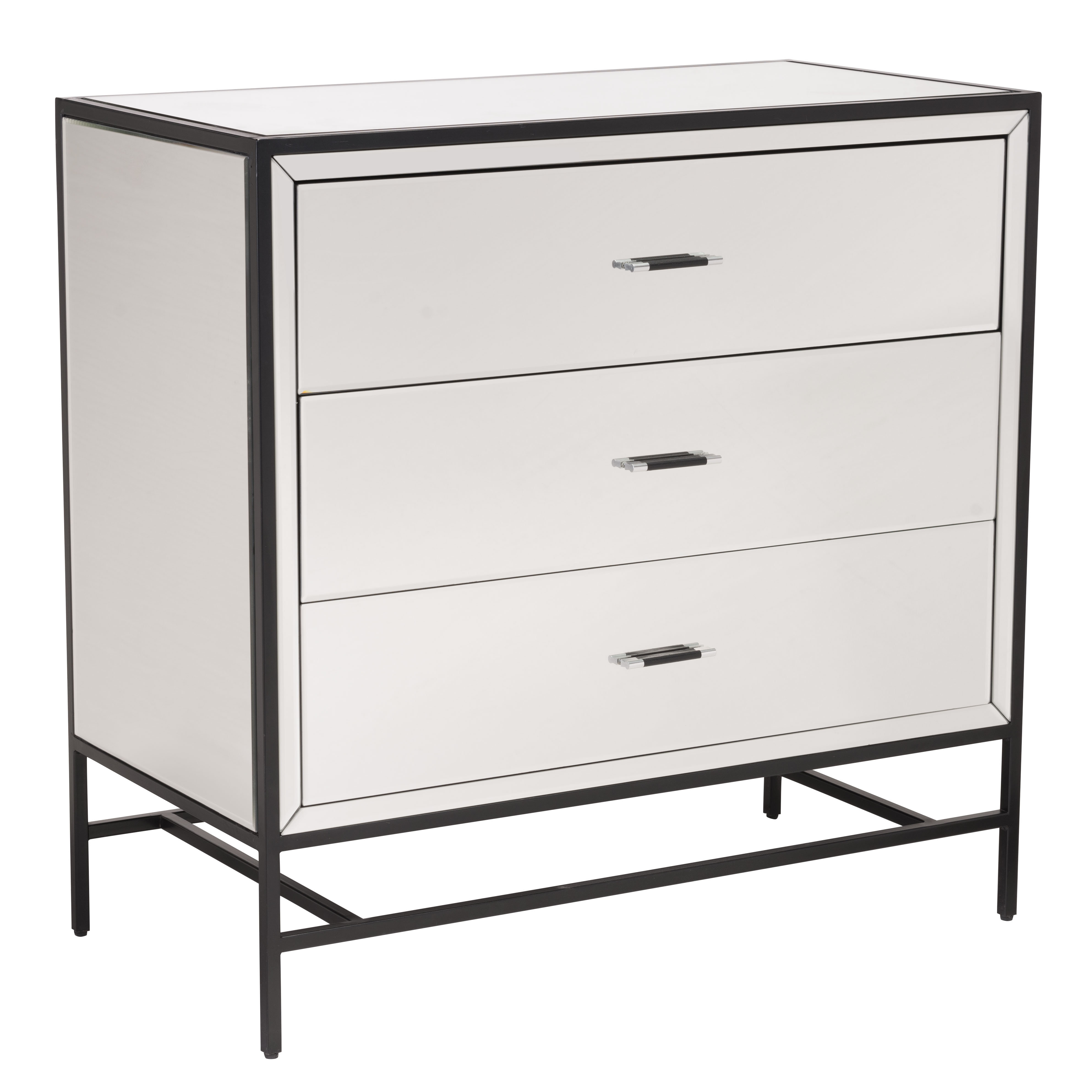 Brayden Studio Heuer Mirror And Metal 3 Drawers Accent Chest Wayfair
