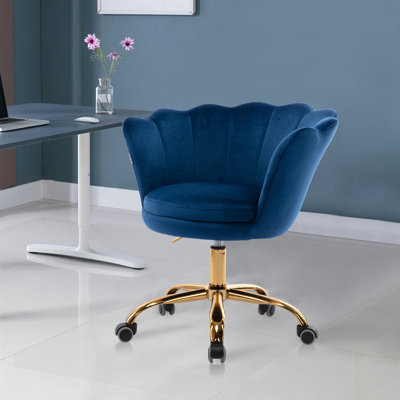 Home Office Velvet Upholstered Chair Everly Quinn Upholstery Color: Navy