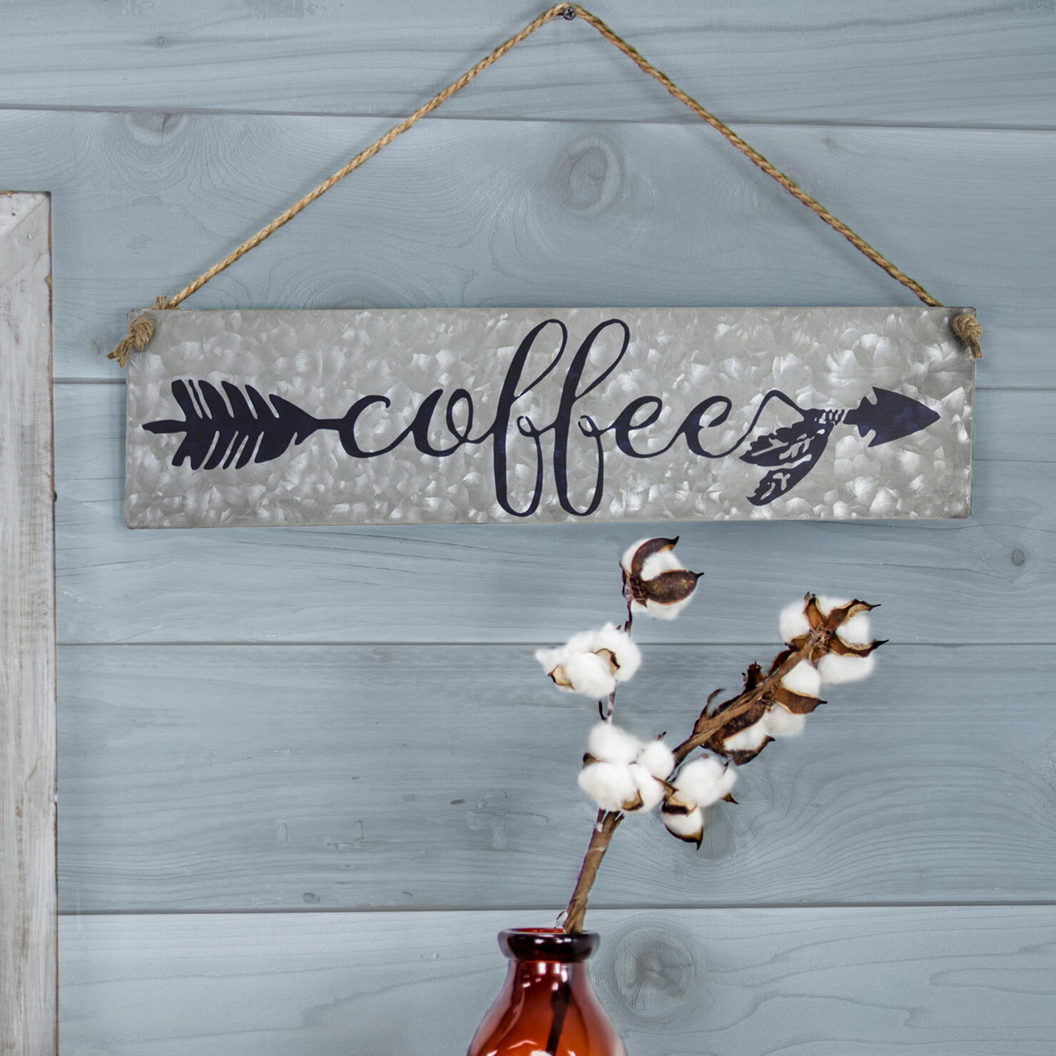 Winston Porter Galvanized Metal Hanging Coffee Sign Wall Decor