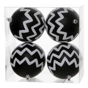 Glitter Chevron Striped Christmas Ball Ornaments (Set of 4)