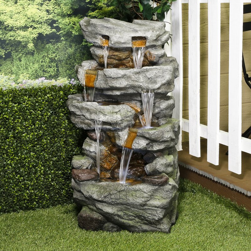 Alpine Resin Cascading Wall Fountain with Light | Wayfair