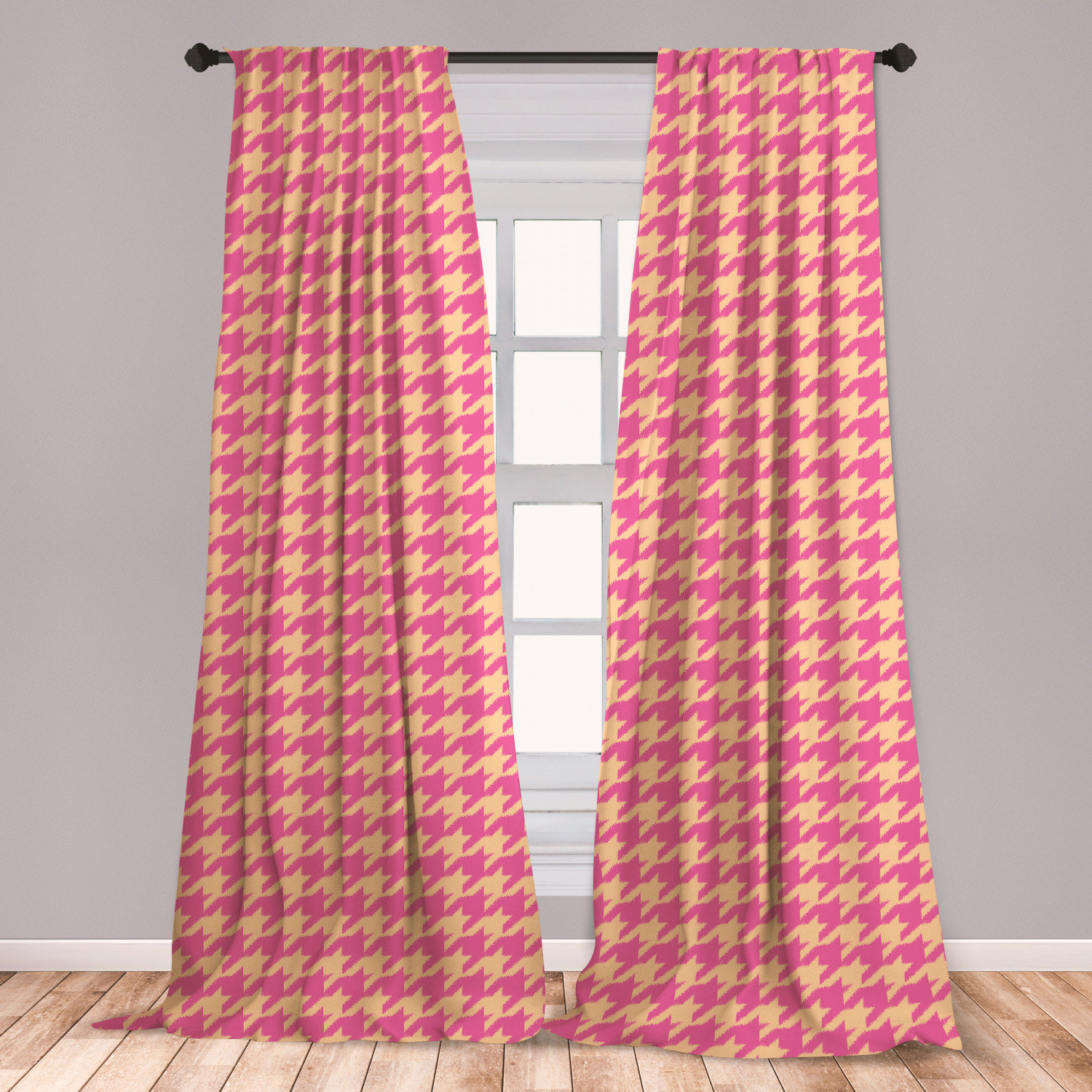 East Urban Home Ambesonne Houndstooth Curtains Hand Drawn Ikat Ambesonne Houndstooth Curtains
