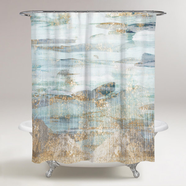 teal and tan shower curtain