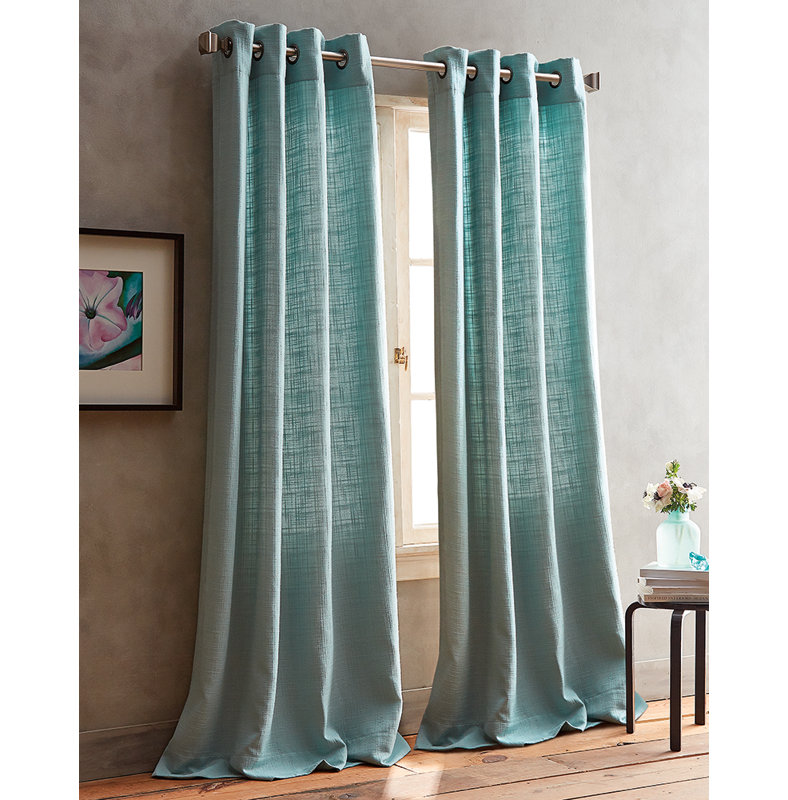 Dkny Boucle Plaid Solid Semi Sheer Grommet Curtain Panels