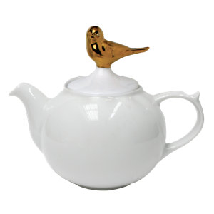 Bone China 0.53 Qt. Bird Small Quirky Pot with Bird Cover