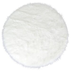 Alair White Round Faux Fur Area Rug