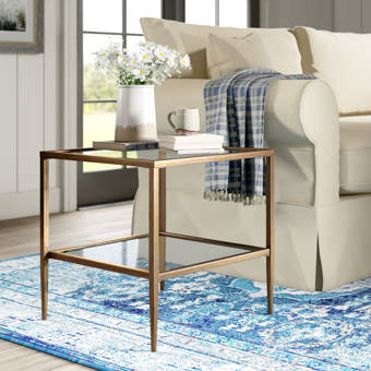 Double Glass Top End Table With Storage Reviews Birch Lane